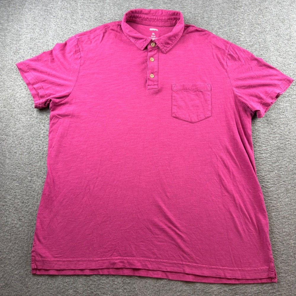 Sonoma Polo Shirt Men's XL Pink Short Sleeve Cotton Slub Pocket Casual‎